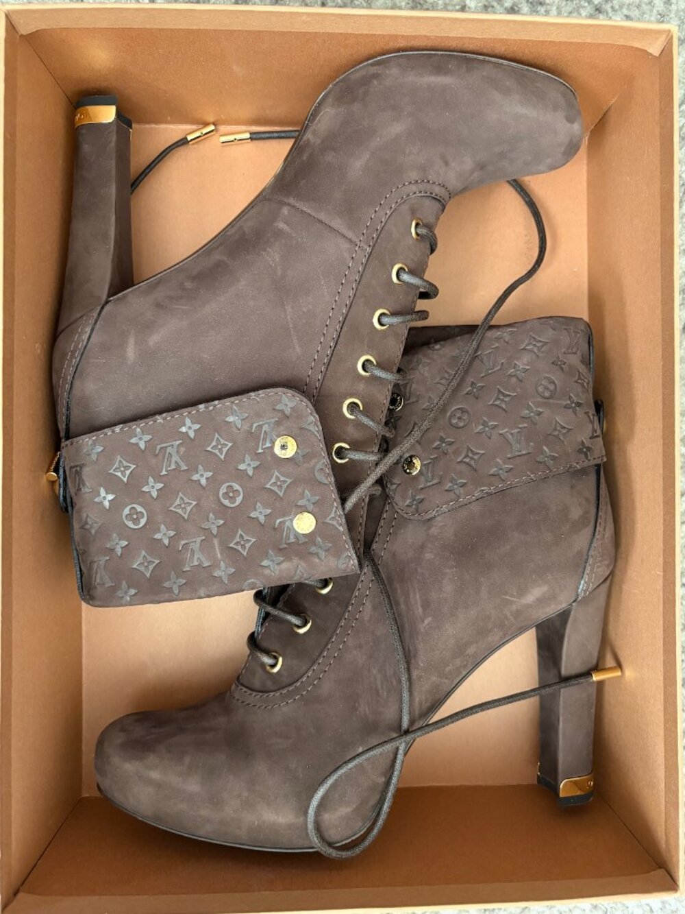 Louis Vuitton Brown Suede Monogram Empriente Ankle Booties EU 41 || US 10/10.5